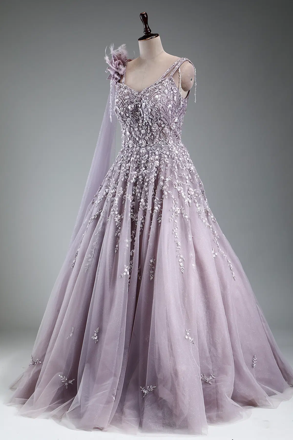 Sequins Embroidered Net Indowestern Gown with Sweet Heart Neck - Image 3