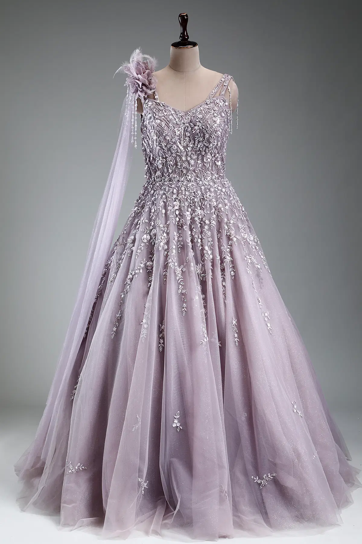 Sequins Embroidered Net Indowestern Gown with Sweet Heart Neck