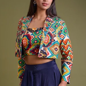 Multicolor Crepe Crop Top with Cutdana Embroidery-GE3908